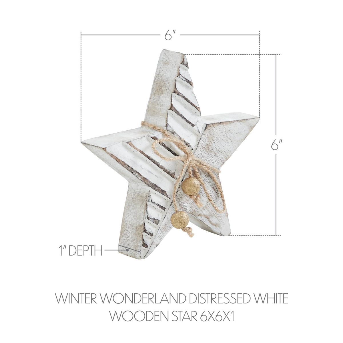 Distressed White Carved Mango Wood Star Christmas Decor 6x6