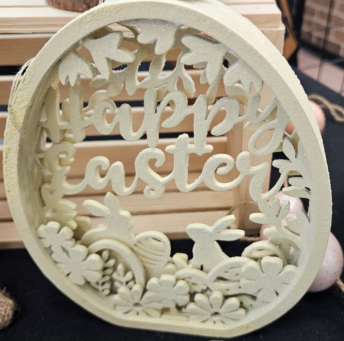 Yellow egg wood decor