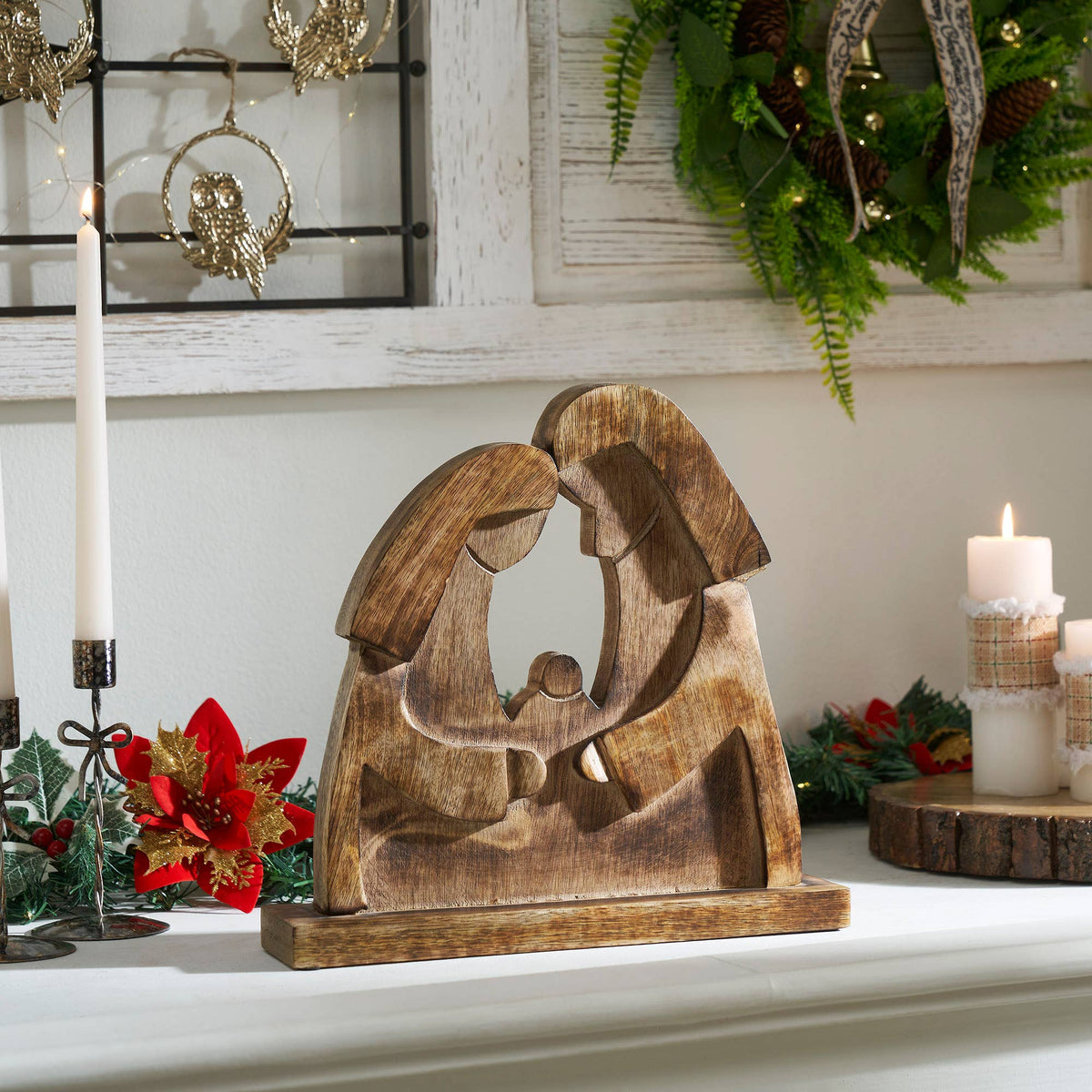 Mary and Joseph Dark Wooden Decor 12x11.5x2.75