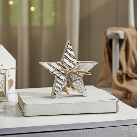 Distressed White Carved Mango Wood Star Christmas Decor 6x6