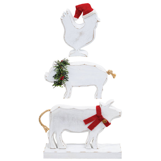 3/Set - Distressed White Wooden Winter Farm Animal Stackers