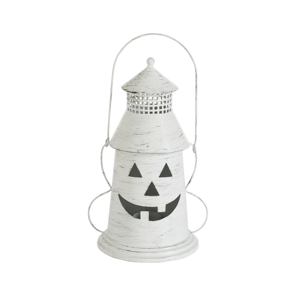 Distressed White Pumpkin Lantern Candle Holder 12x8x6