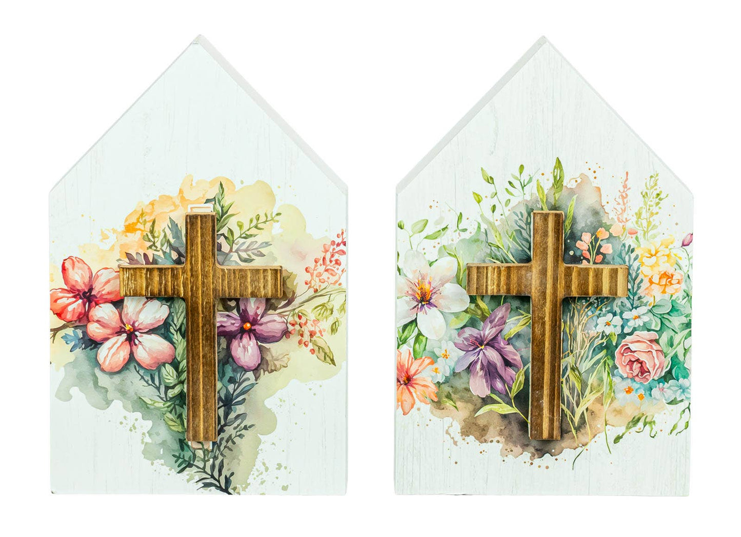 Spring Crucifix Flowers Tabletop Decor 2 Assorted