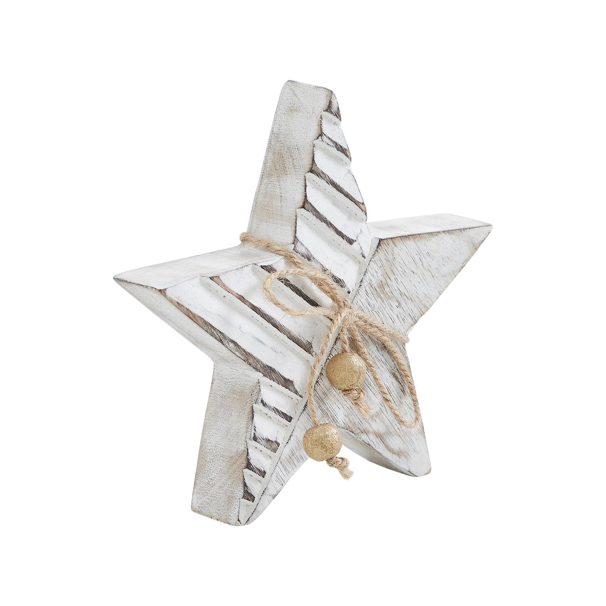 Distressed White Carved Mango Wood Star Christmas Decor 6x6