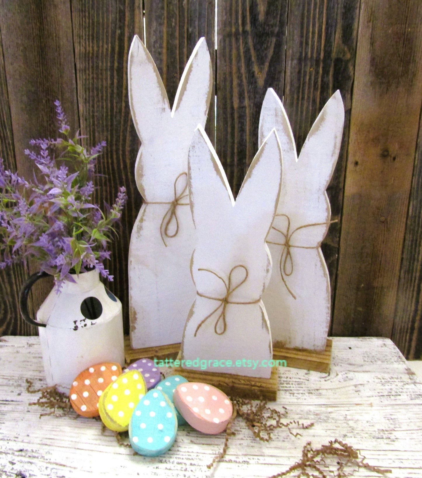 Rustic Wood Rabbit Set of 3, Easter Table Decor