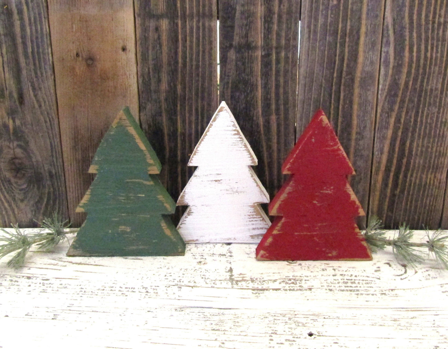 Rustic Wood Christmas Tree - 5 3/4 Inch: White