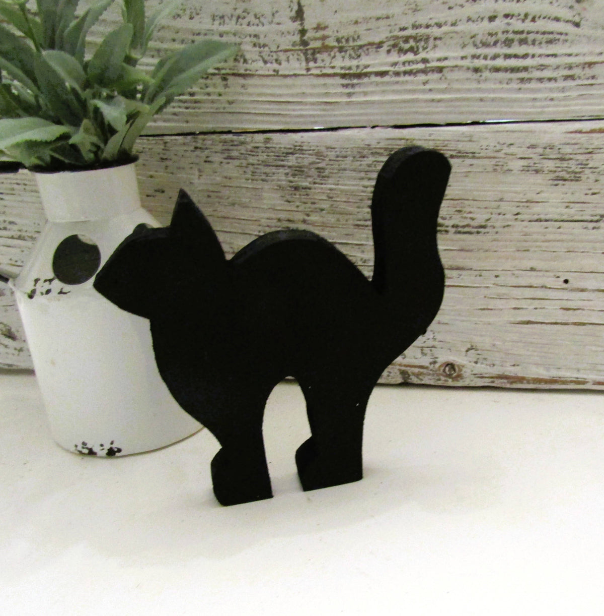 Rustic Wood Black Cat Halloween Decor