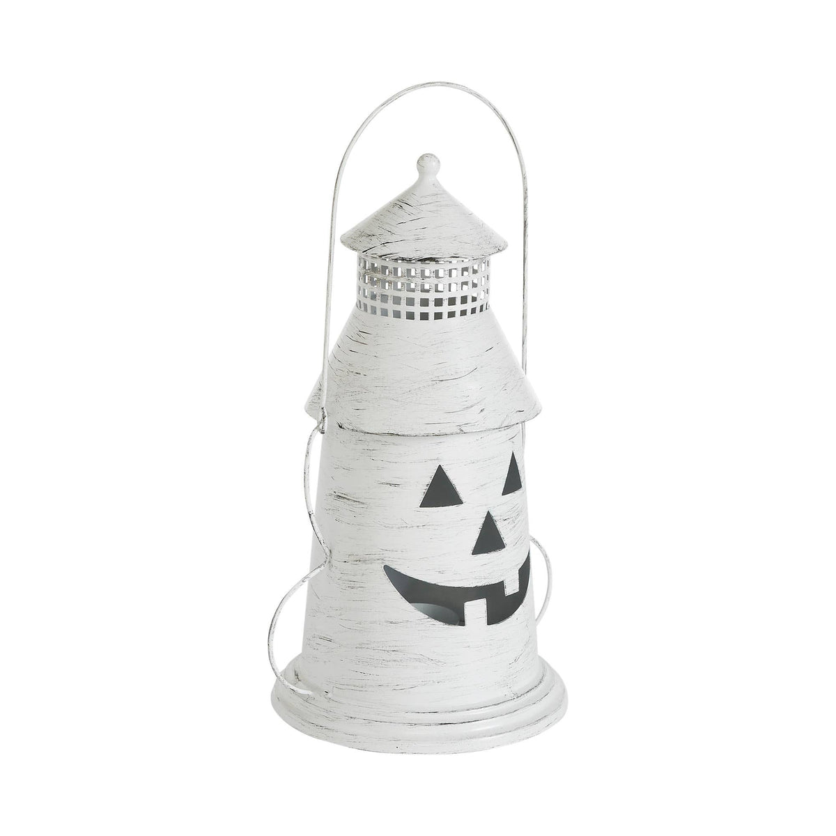 Distressed White Pumpkin Lantern Candle Holder 12x8x6