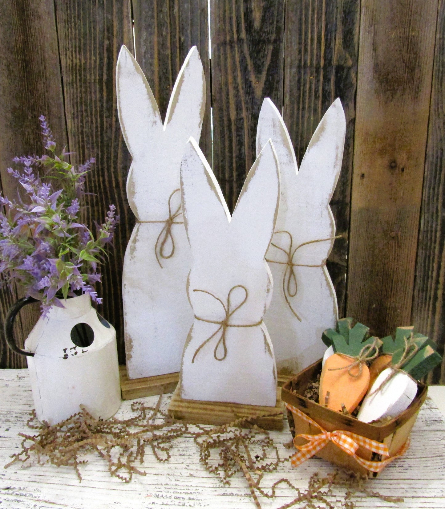 Rustic Wood Rabbit Set of 3, Easter Table Decor
