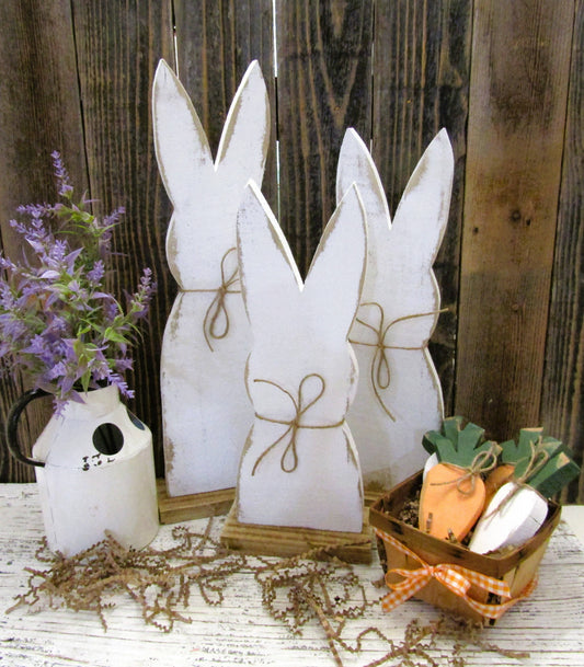 Rustic Wood Rabbit Set of 3, Easter Table Decor