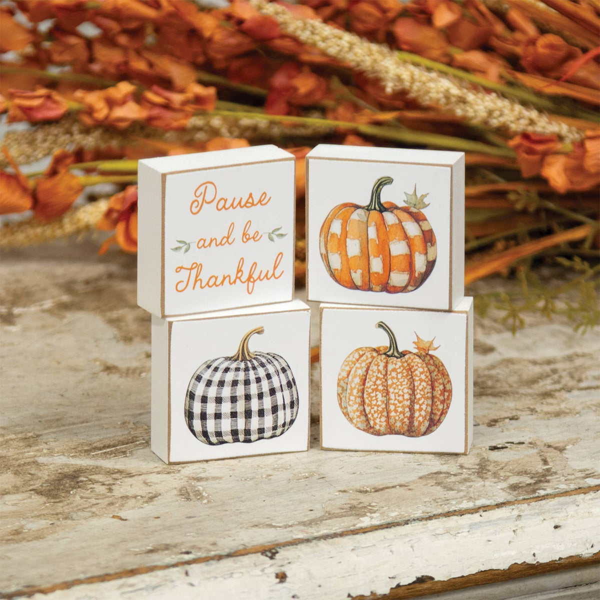 Pause and Be Thankful Patchwork Pumpkin 2" Square Block - 4