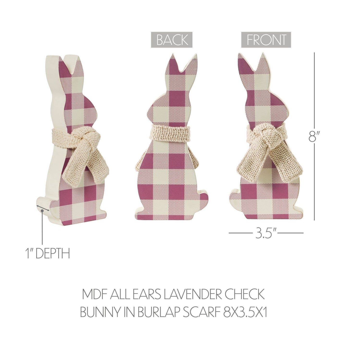 Bunny Hop MDF All Ears pink Check Bunny In Burlap Scarf 8x3.5x1
