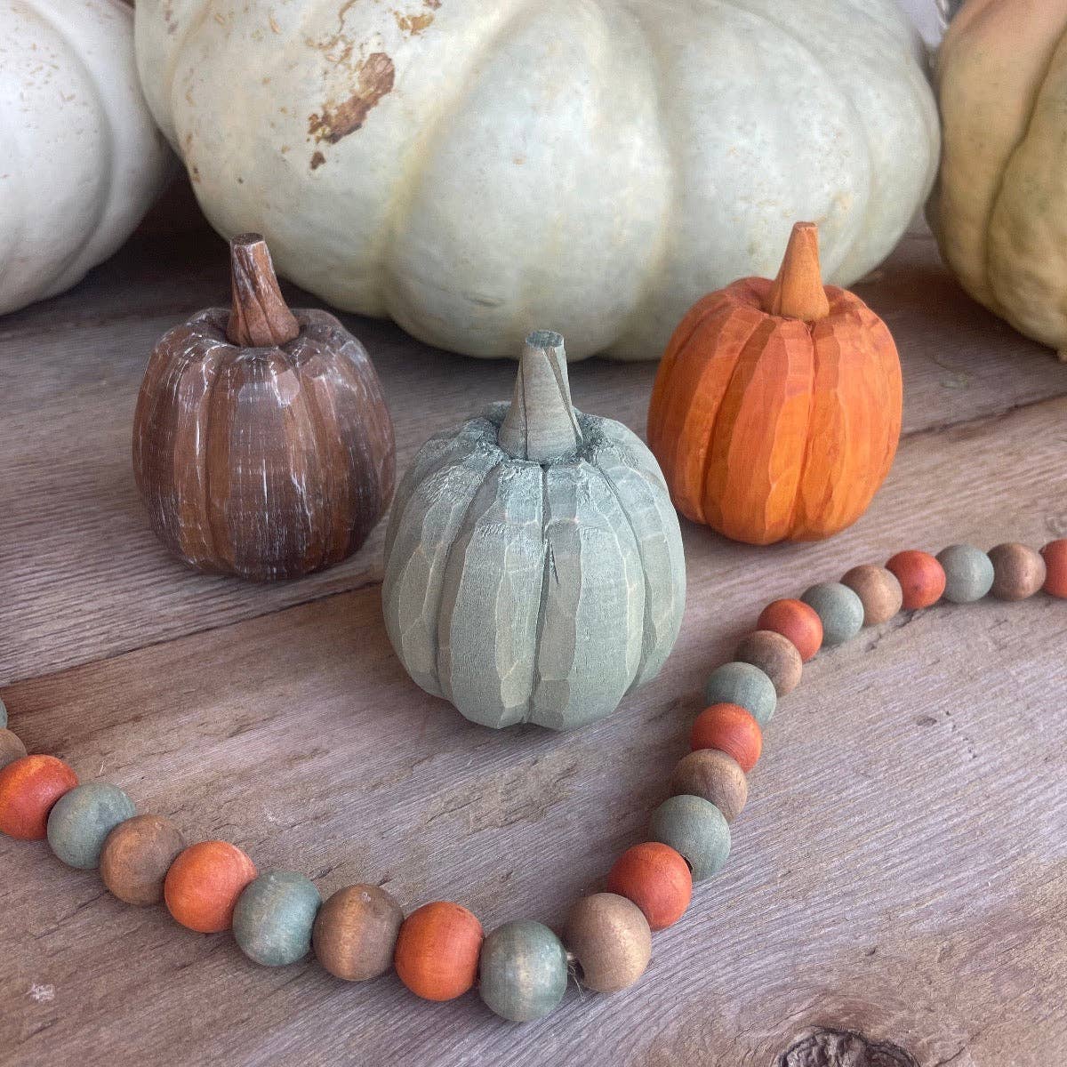 Sm. Green 3D Carved Fall Pumpkin