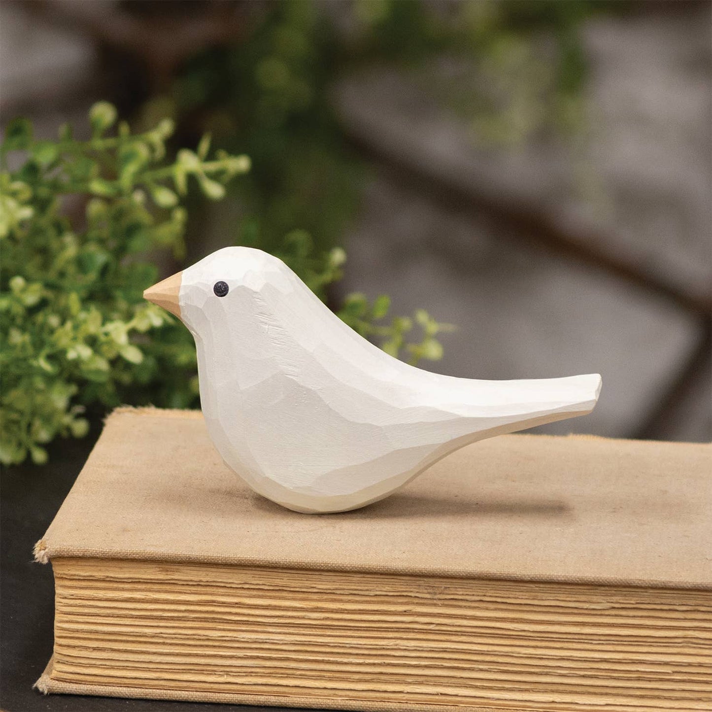 White Carved Bird Sitter - 2-3/4 In