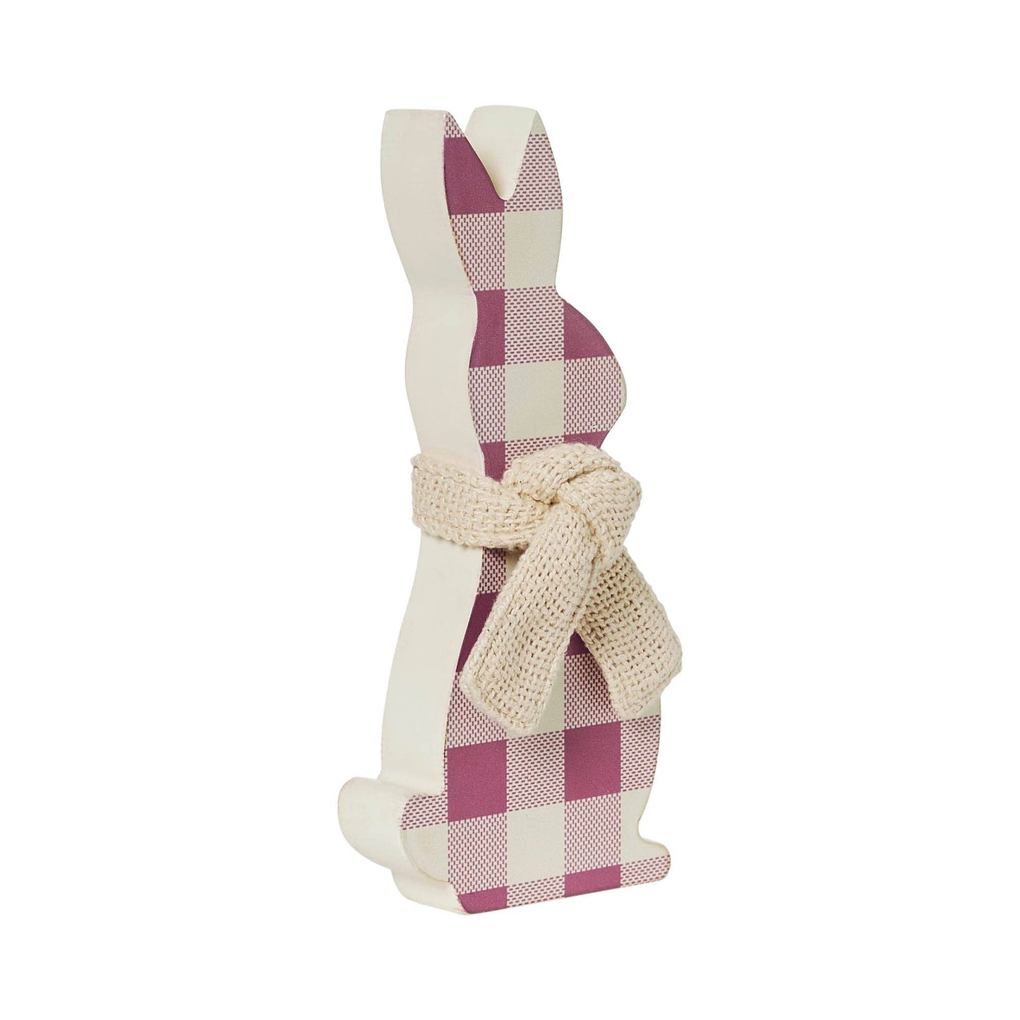 Bunny Hop MDF All Ears pink Check Bunny In Burlap Scarf 8x3.5x1