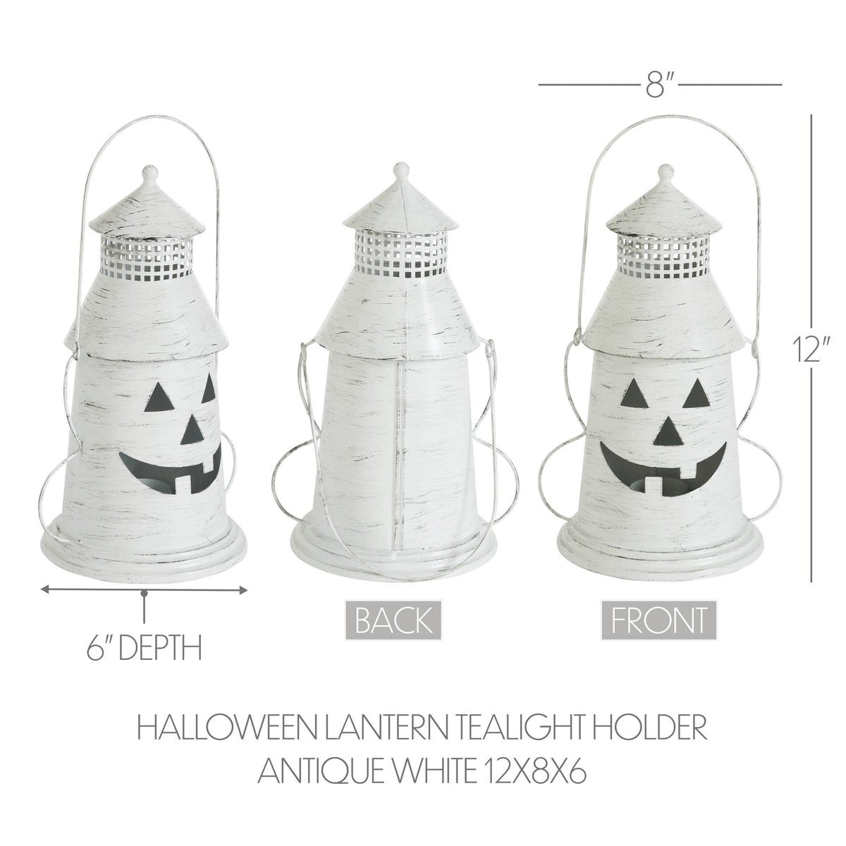 Distressed White Pumpkin Lantern Candle Holder 12x8x6