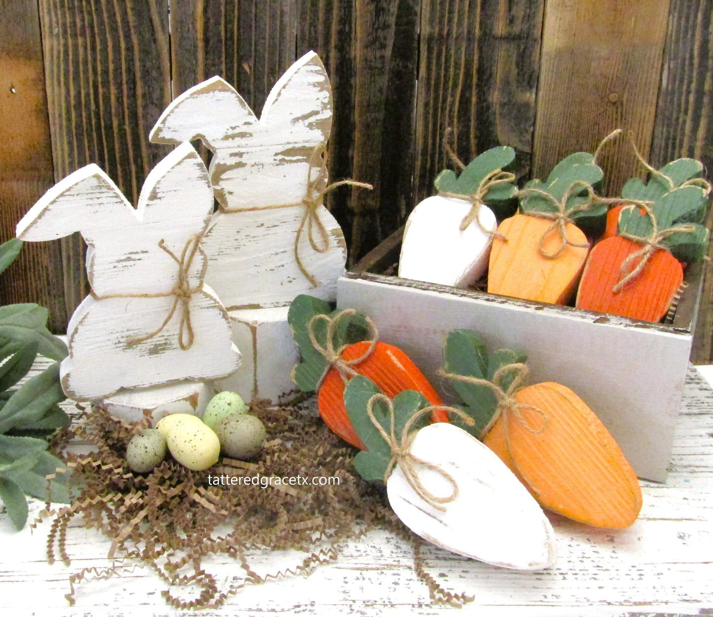 Chunky Wood Carrots Easter Tray Decor: White