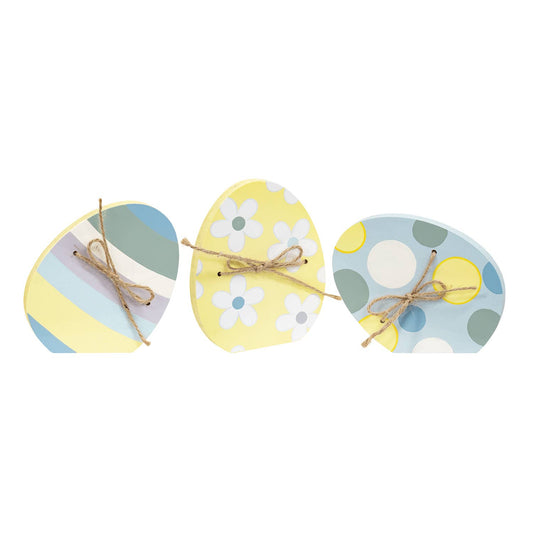 Dots & Stripe Wooden Easter Egg Sitter w/Jute Bow - 3 Asstd.