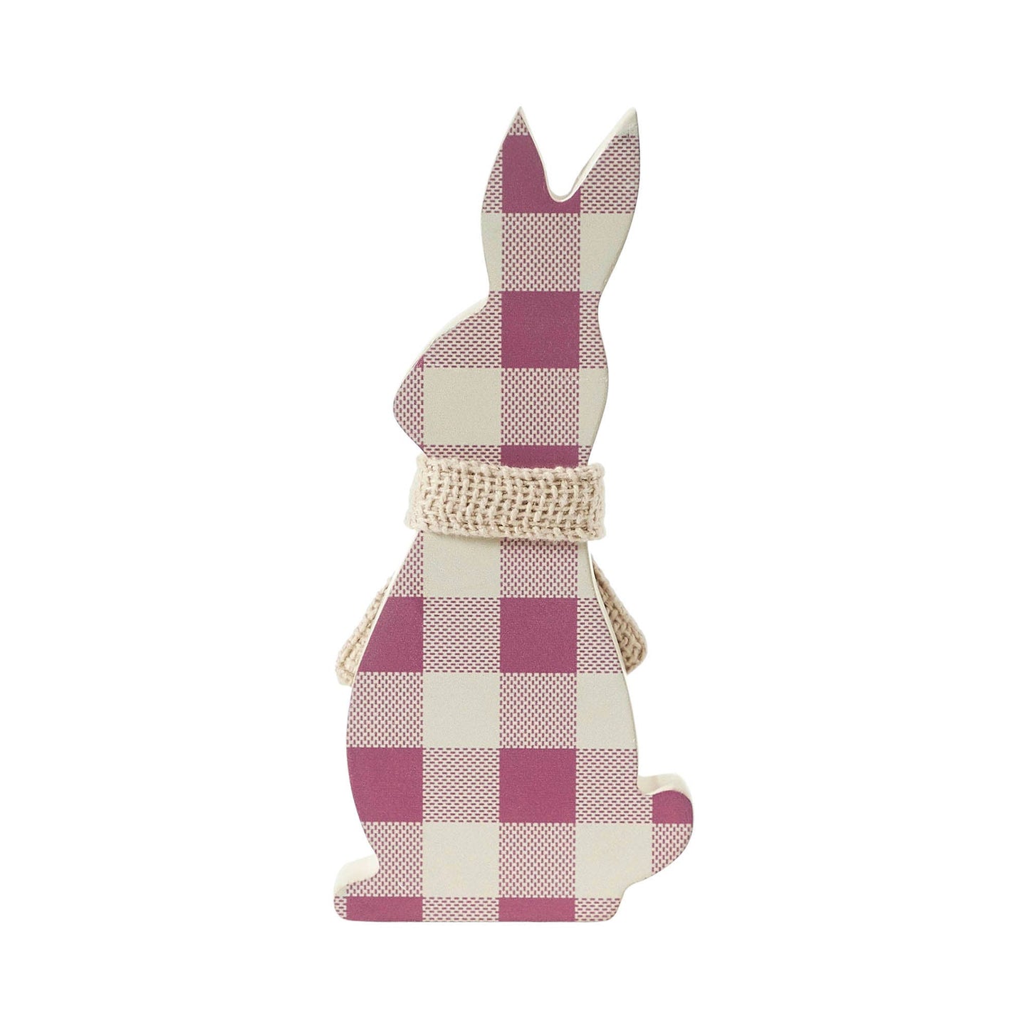 Bunny Hop MDF All Ears pink Check Bunny In Burlap Scarf 8x3.5x1