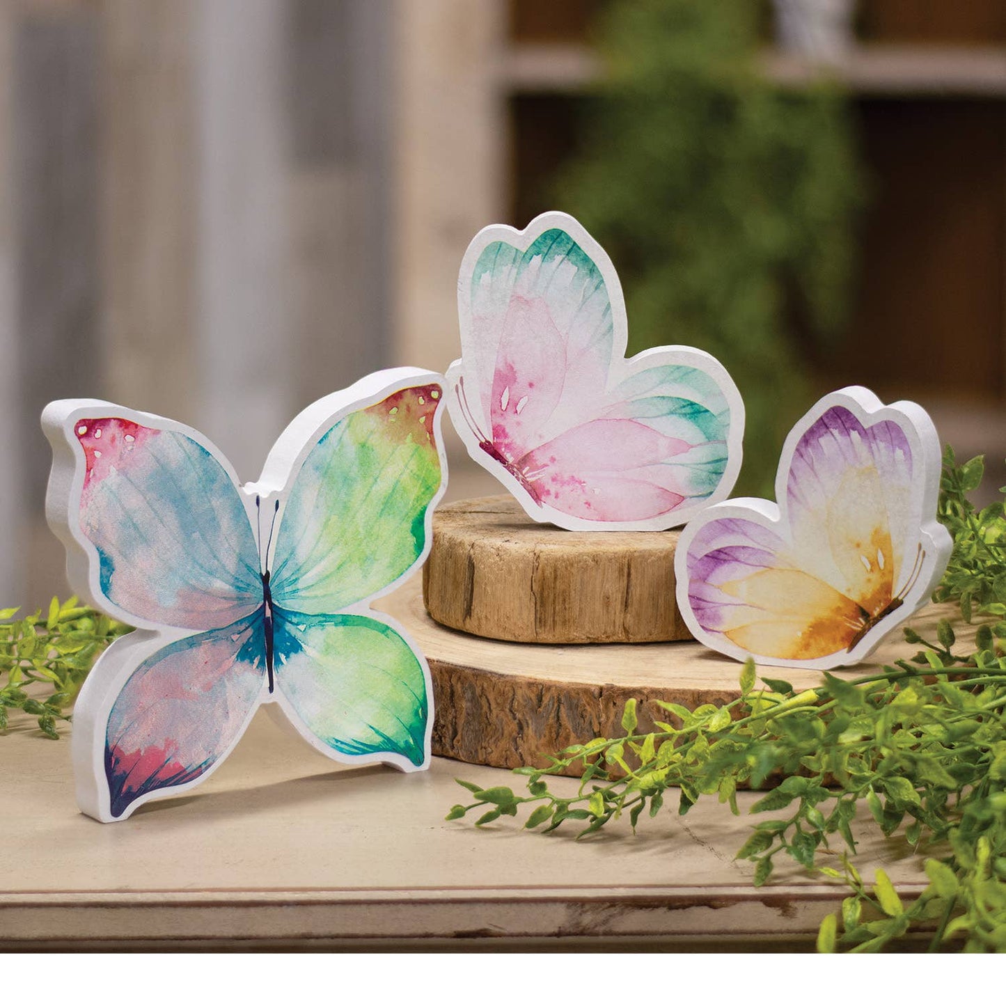 3/Set - Wooden Pastel Watercolor Butterfly Sitters