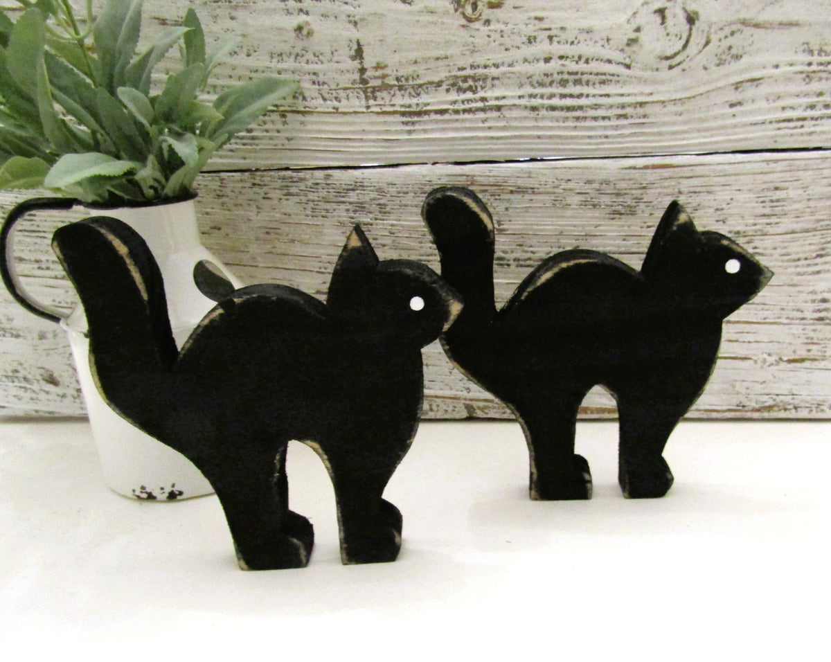 Rustic Wood Black Cat Halloween Decor