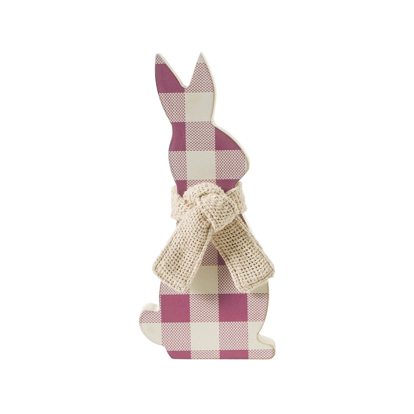 Bunny Hop MDF All Ears pink Check Bunny In Burlap Scarf 8x3.5x1