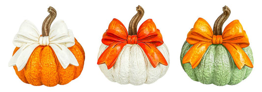 Ribbon Bow Fall Pumpkin 6" Tabletop white