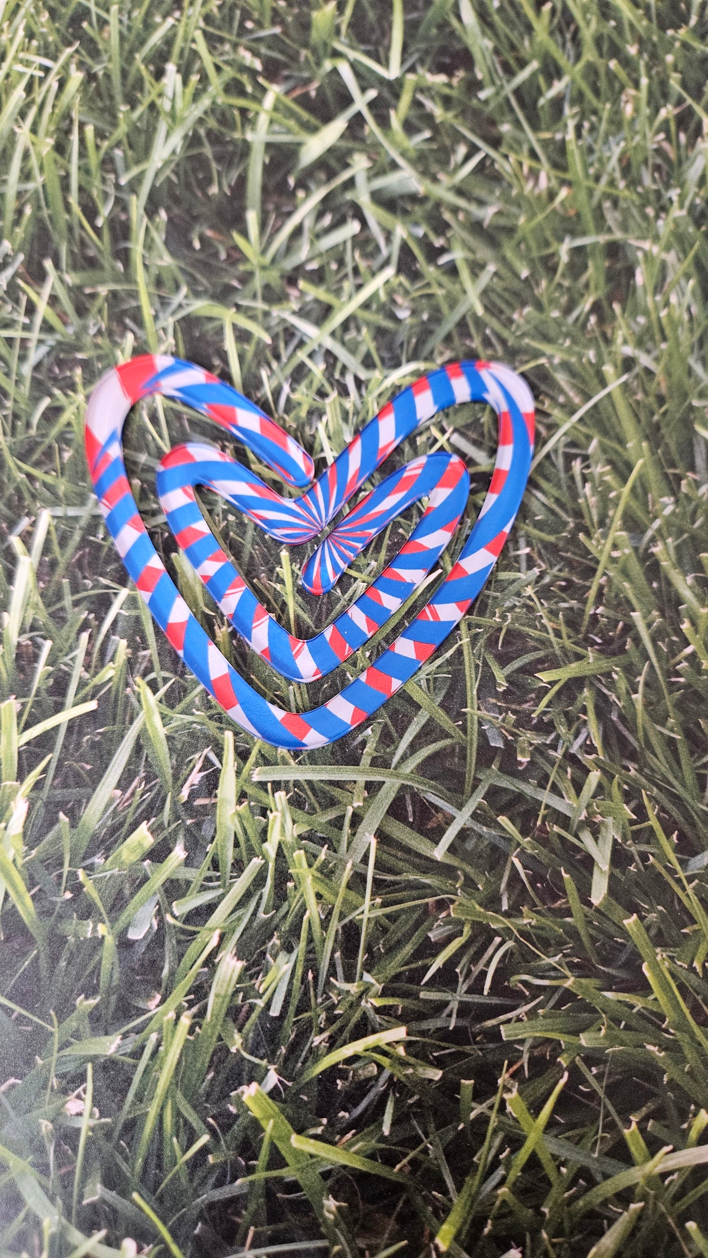 Spiral red white and blue heart acrylic paperclip