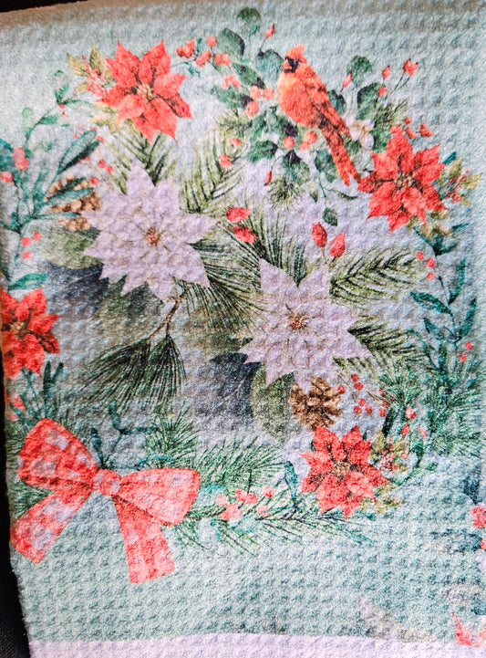 Red bird  wreath towel