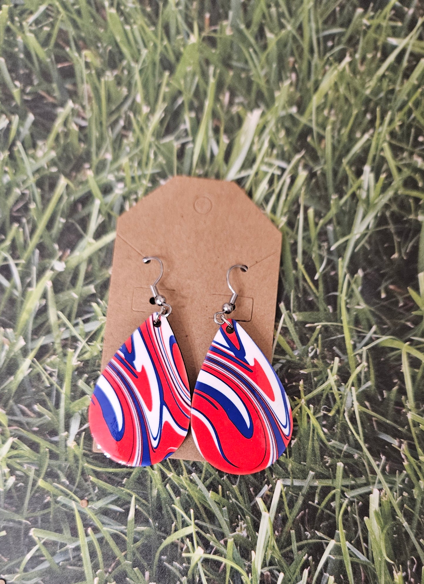 Swirl Red, white, blue earrings
