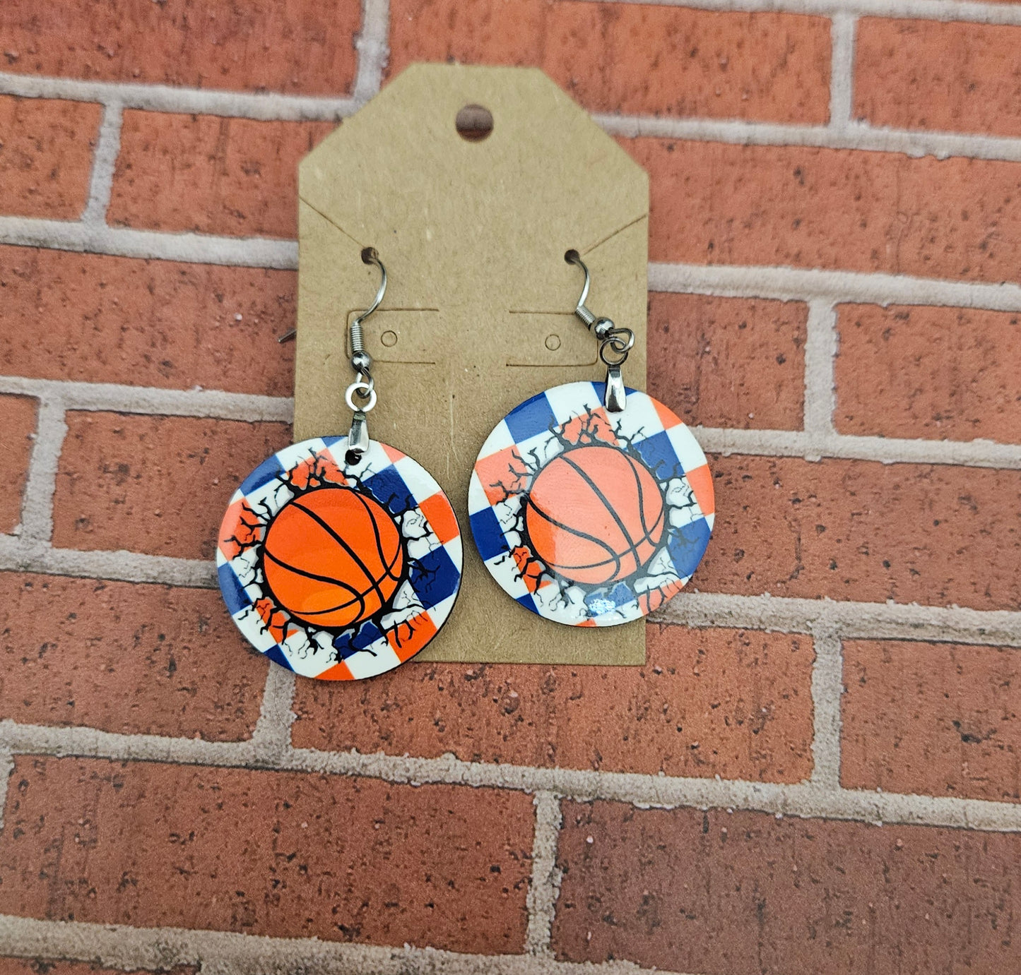 Checkered basketball earrings