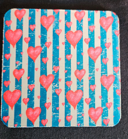 Pink heart blue stripe coaster