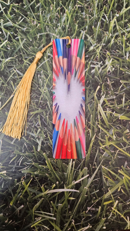Colored pencil heart bookmark