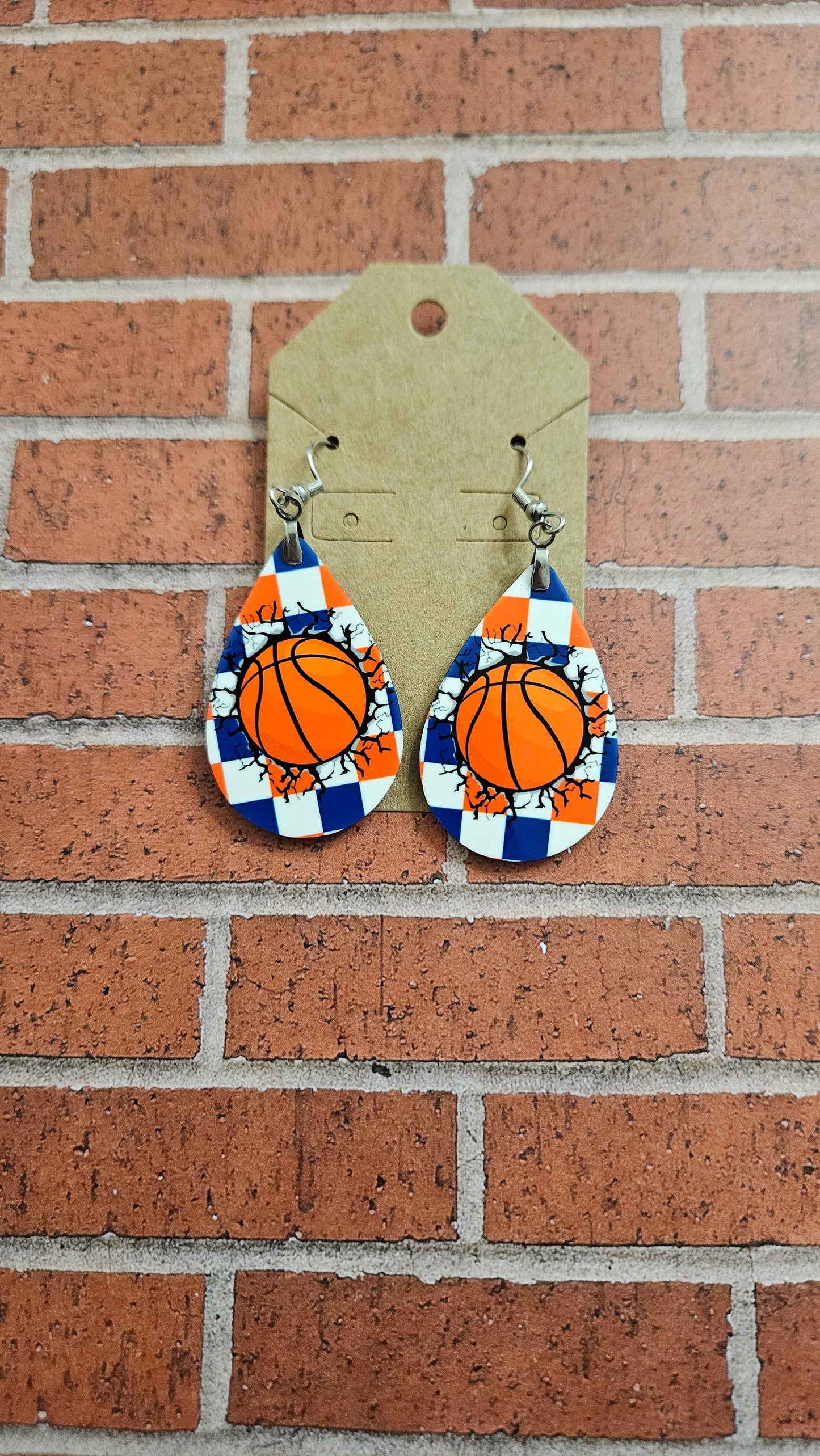 Checkered basketball earrings