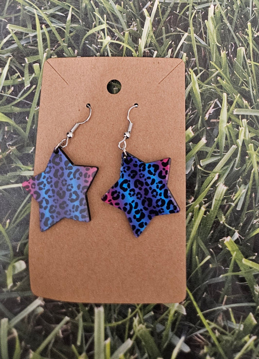 Pink and blue leopard earrings