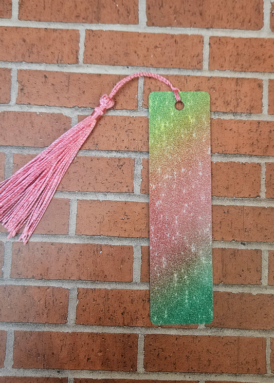 Glitter pink and green bookmark